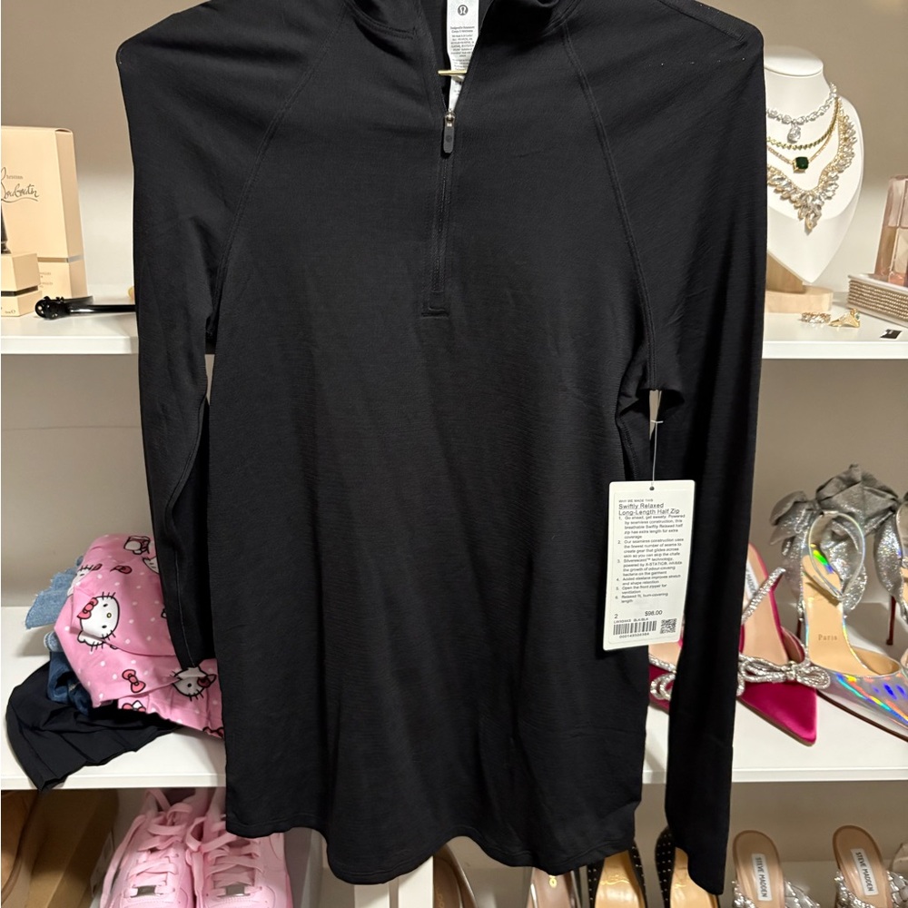 Lululemon Relaxed Swiftly Long Length Half Zip Long Sleeve Top Black Size 2